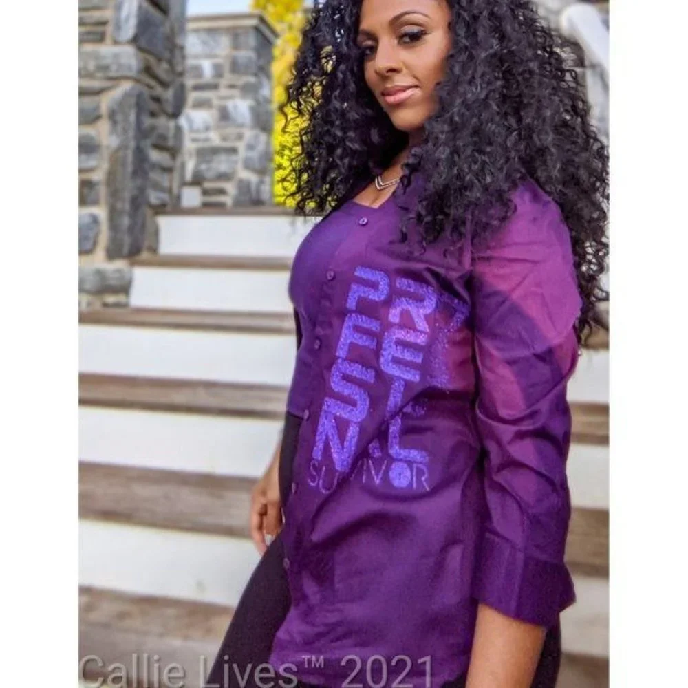 Elaine Professional Survivor: Purple Glitter Button Up Work Shirt purple black - Picture 5 of 16
